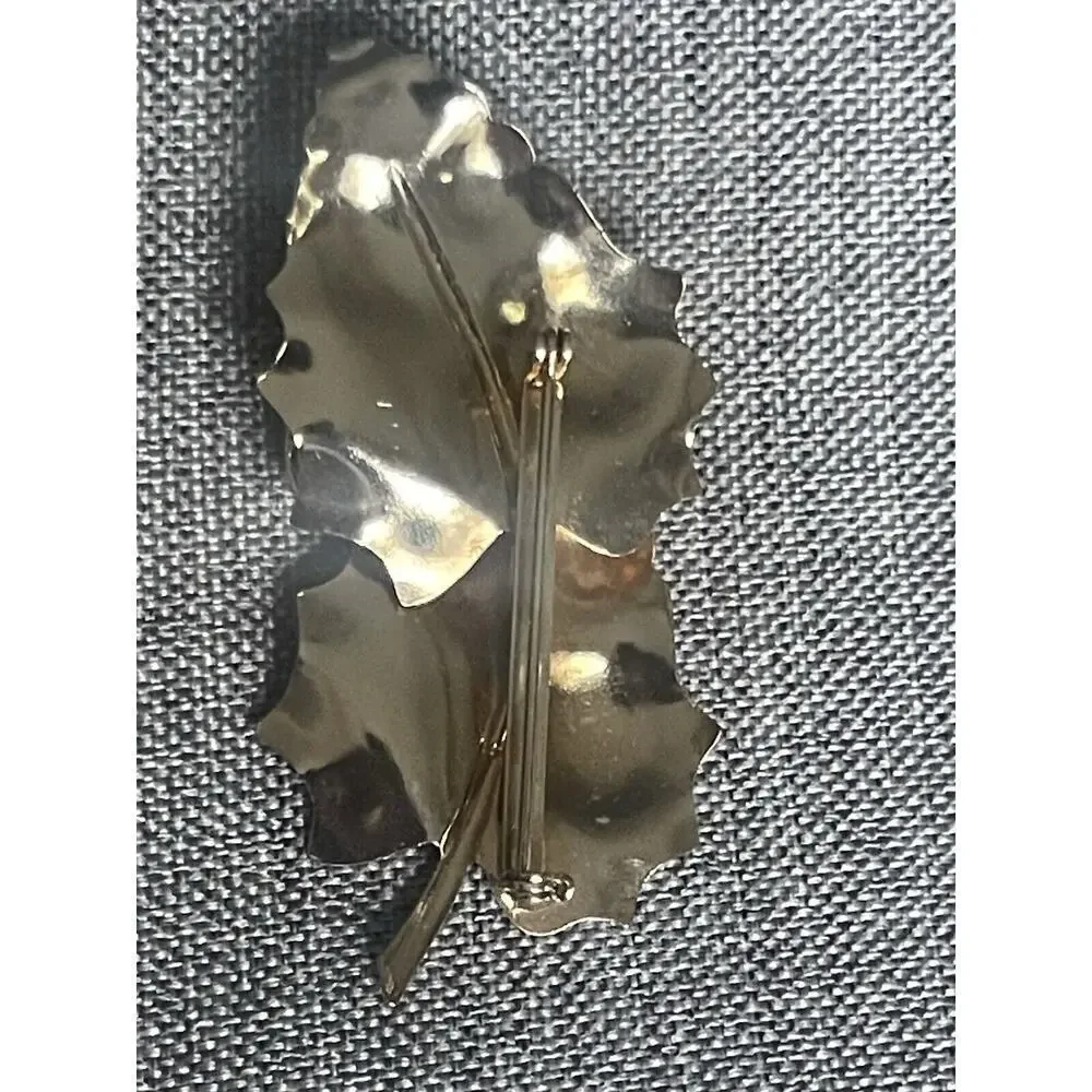 Vintage Leaf Goldtone Brooch Statement Retro Autumn Fall MCM